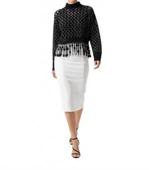 NEW SIMKHAI lattice fringe mock neck top in black